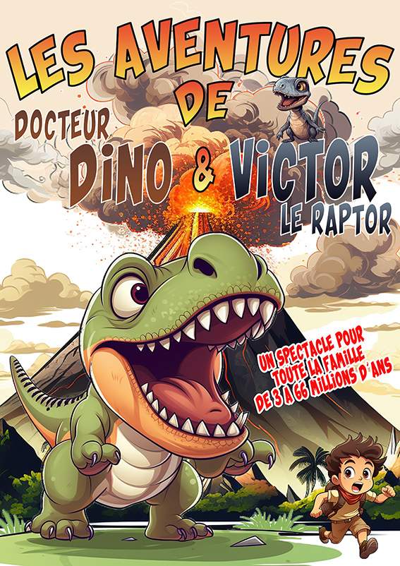 Affiche du spectacle Les aventures de Docteur Dino et Victor le Raptor au café-théâtre Défonce de Rire