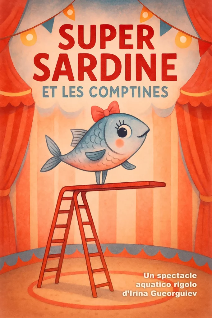 Affiche du spectacle Super Sardine et les comptines au café-théâtre Défonce de Rire